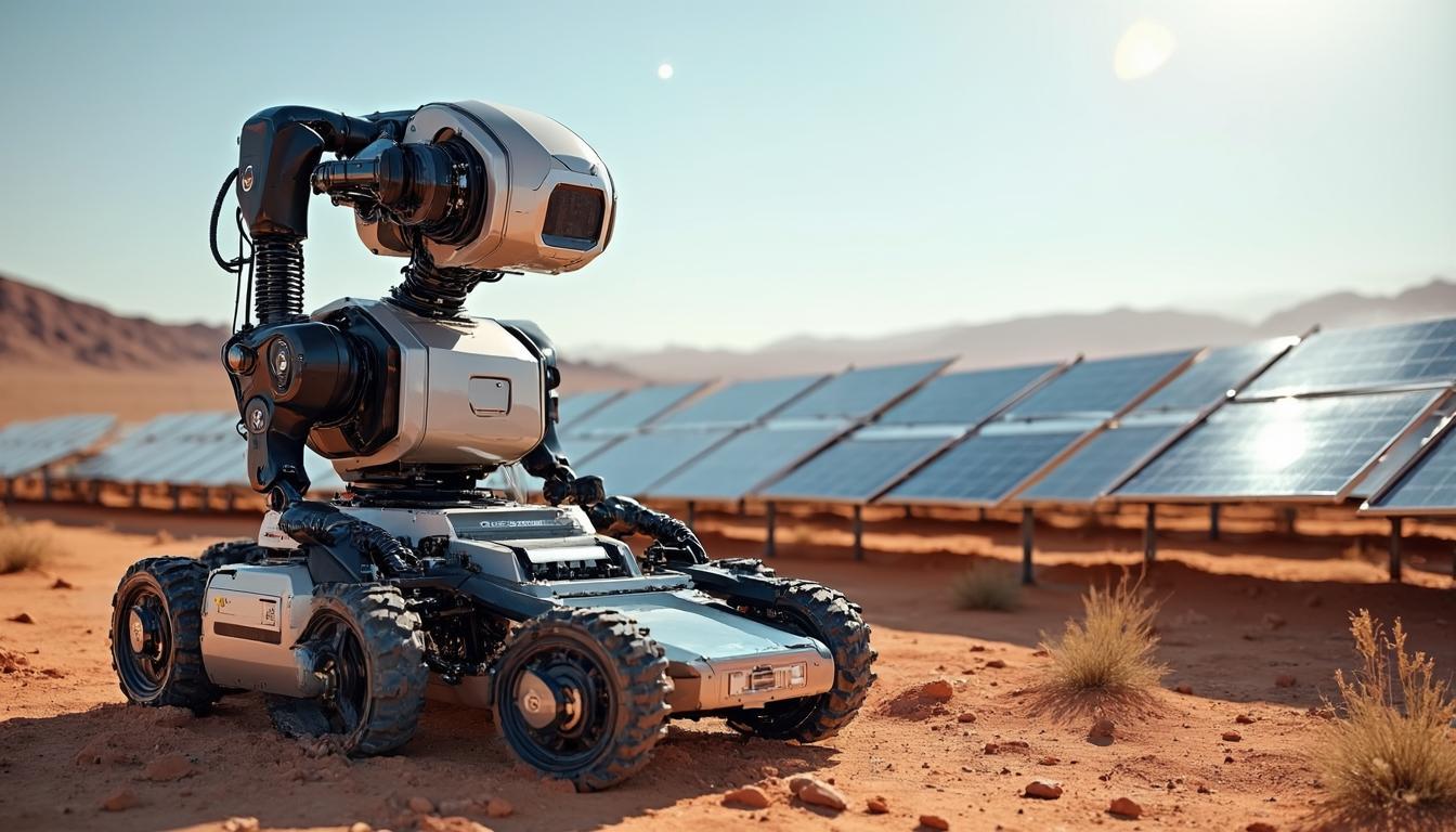 Desert solar farm with robot